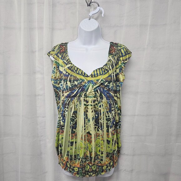 One World Blouse Green Boho Embroidered Sequin Festival Hippie M - Picture 13 of 13